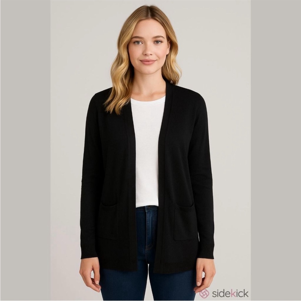 Nine West Open Cardigan Black Long Length Large EUC